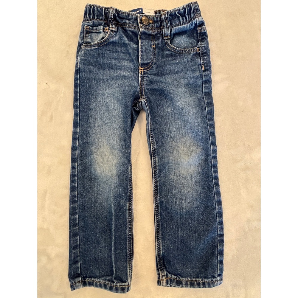 Old Navy Toddler Boys Straight Leg Jeans Medium Wash Elastic Waist Size 3T